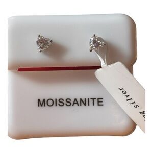 Moissanite Heart Stud Earrings 0.6ct Total 4mm Sterling Silver NWT